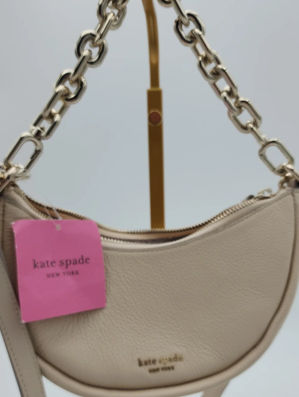 kate spade Crescent Shoulder Bag in Light Beige with Gold Chain